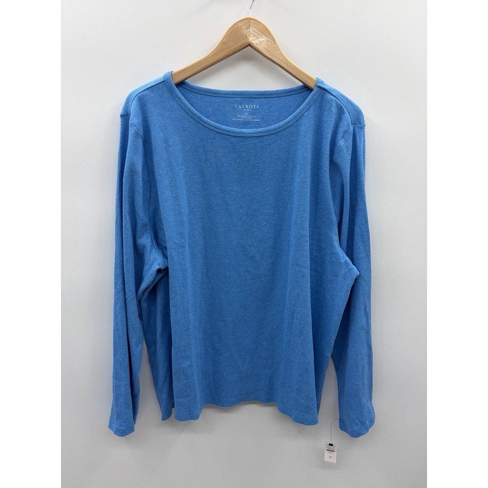 Talbots Womens Plus Size 3X Long Sleeve Ribbed Crew Neck Tee Heathered Blue 2107